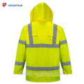 Seguridad Personalizada Hola Vis ANSI Capucha de Cinta Reflectante Impermeable Chaqueta de Lluvia Ligera de Alta Visibilidad Impermeable de Seguridad con capucha